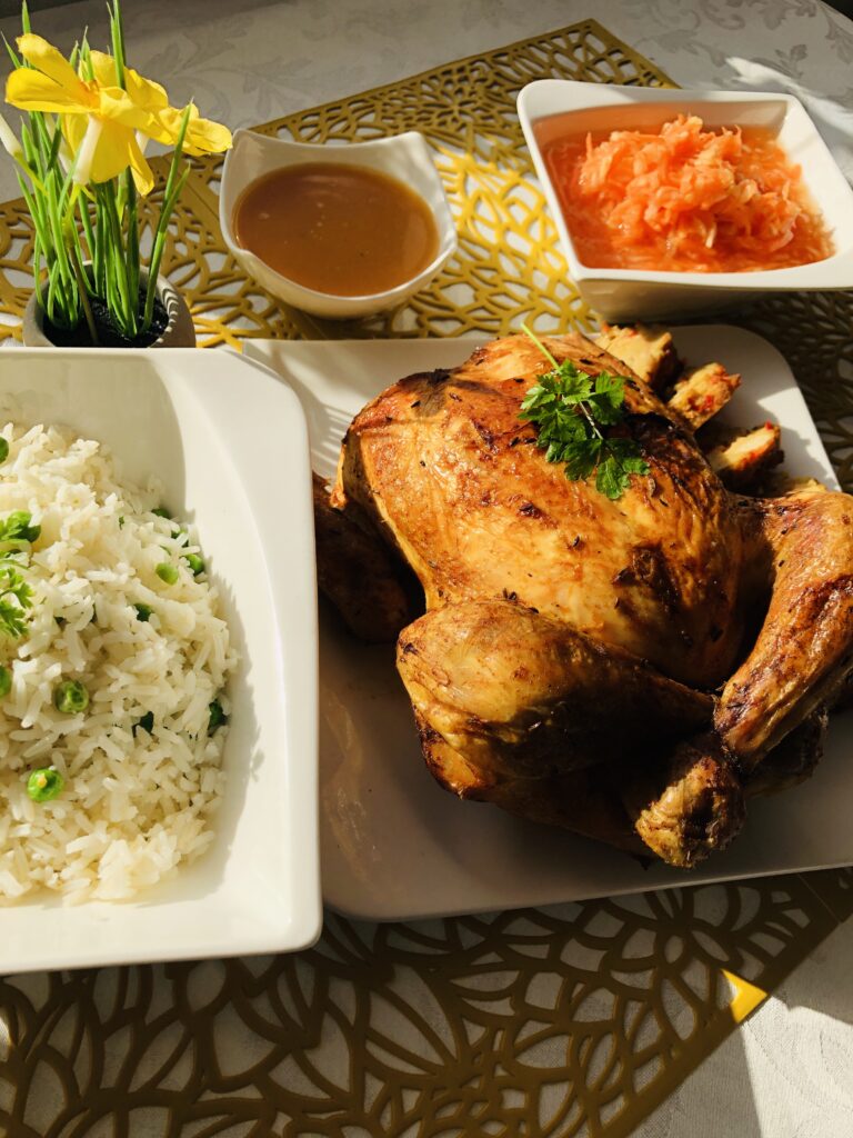 Dnes som vám chcel ponúknuť recept, kde nebude veľa postupov a jedlo budete mať pripravene pečené kurča s hráškovou ryžou